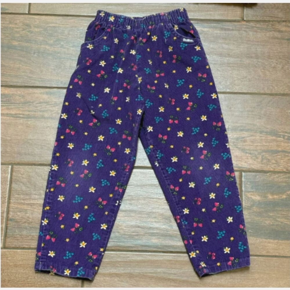 Vintage Oshkosh BGosh Girl's 5 Corduroy Fruit Pants Strawberries Blueberries USA